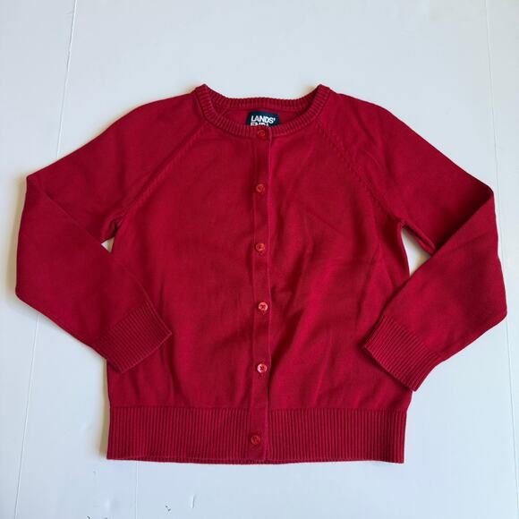 Lands End School Uniform Girls Cotton Modal Cardigan Sweater Red Small 6-7 - Picture 2 of 9